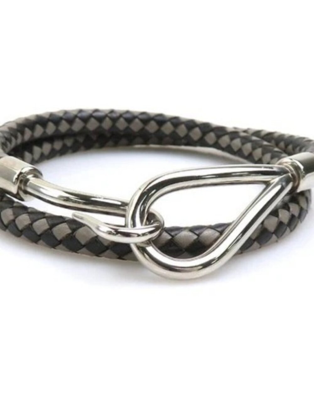 Auth HERMES Jumbo Bracelet Choker Necklace Black/Gray/Silver Leather - e60848g